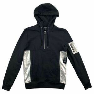 INC Mens Metallic Patch Half-Zip Hoodie Black XS